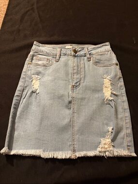 Windsor Light Blue Distressed Denim Mini Skirt